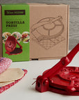 Tortilla Press Kit - Red Cast Iron with Servilleta