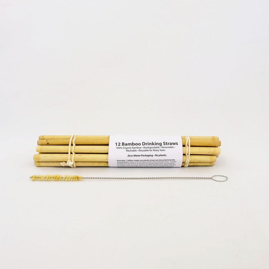 set of bamboo straws with agave fiber straw cleaner