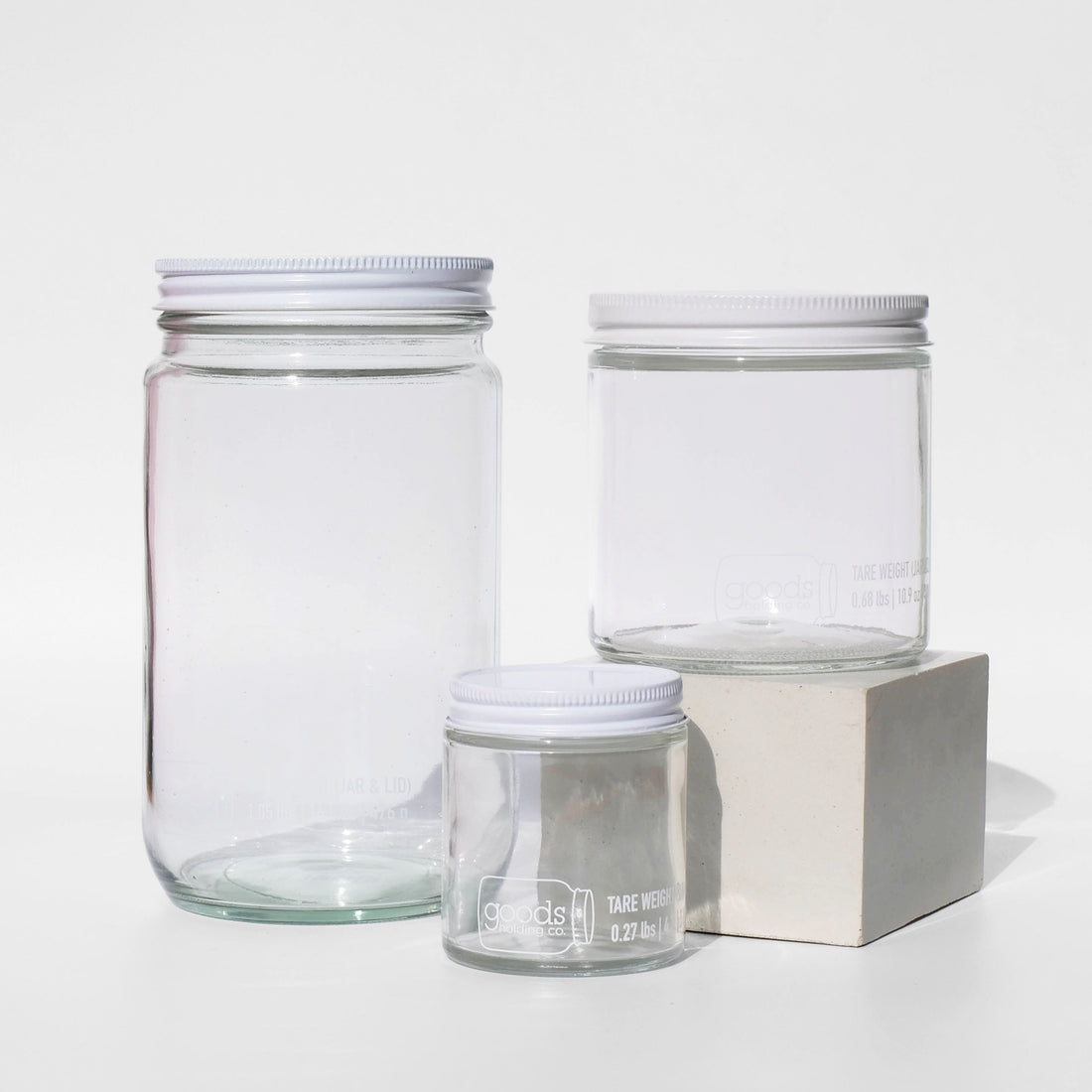 Glass Jars with Tare Weights in Various Sizes