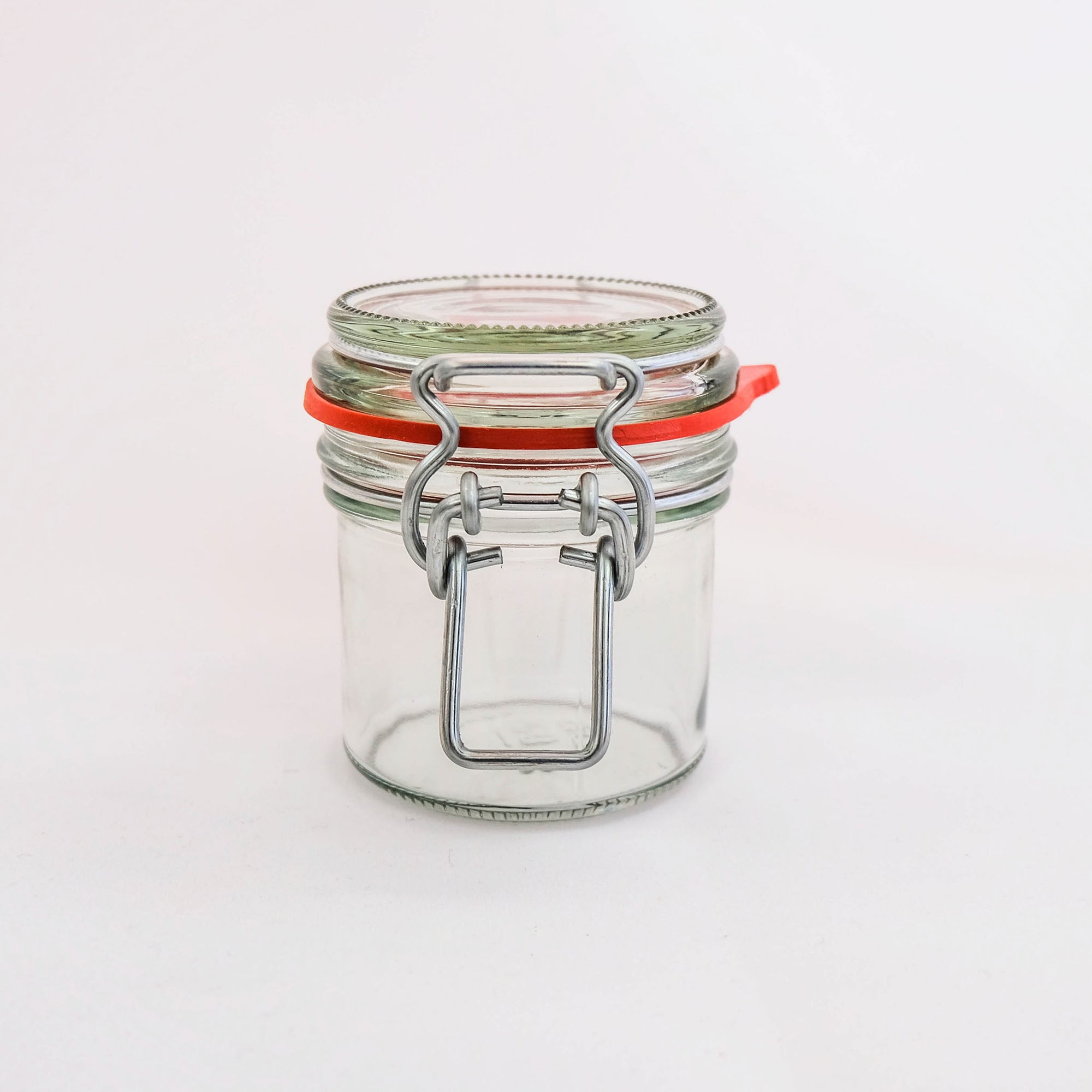 glass jar with hinged lid