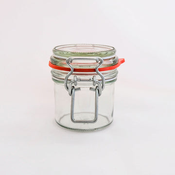 glass jar with hinged lid