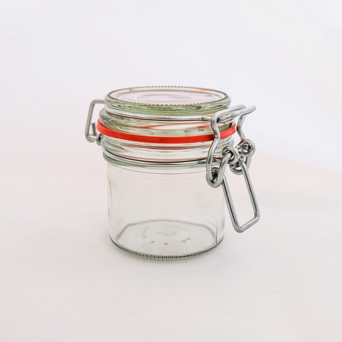 glass jar with hinged lid
