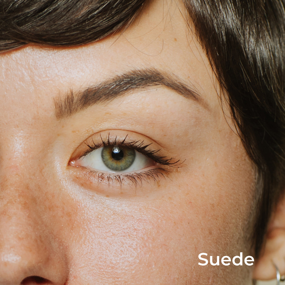 suede brow balm on model